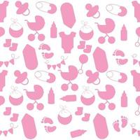chá de bebê sem costura silhueta rosa padrão. ilustração vetorial vetor