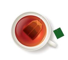 xícara isolada com saquinho de chá, vista superior, caneca de bebida quente vetor