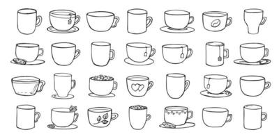 xícara fofa de ilustração de chá e café. clipart de caneca simples. conjunto de rabiscos em casa aconchegante vetor