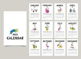 design de calendário 2023 com rabiscos engraçados vetor