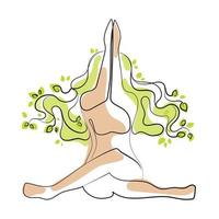 ilustração em vetor de modelo de logotipo de mulher de ioga em branco. linda mulher sentada em posição de lótus fazendo asana, meditando. conceito de fitness, ioga e meditação. estilo de vida saudável