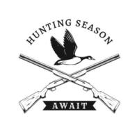 design de logotipo de caça ao pato vetor