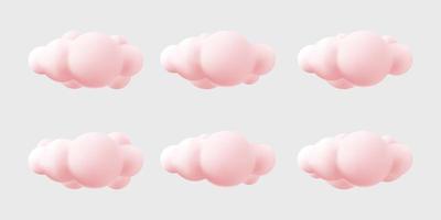Conjunto de coleção de estilo de desenho animado de nuvem fofa 3D. pastel rosa. malha vetorial vetor
