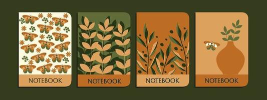 conjunto de modelos de capa de caderno botânico com padrões bonitos e bonitos para cadernos, planejadores, brochuras, livros, catálogos vetor