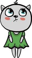gato com vestido verde, ilustração, vetor em fundo branco