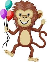 macaco segurando balões, ilustração, vetor em fundo branco.