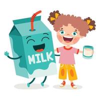 bebendo conceito de leite com personagem de desenho animado vetor