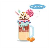 milkshakes de design de promoção especial, banners publicitários. em um copo com uma ilustração vetorial de alça. vetor