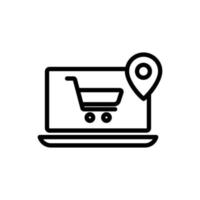 ícone da linha de localização da loja online. contém ícone laptop com carrinho de compras e mapa. ilustração de ícone relacionada à loja de comércio eletrônico. design vetorial simples editável. pixel perfeito em 32 x 32 vetor