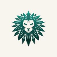 logotipo de cabeça de leão com cabelo de cannabis vetor