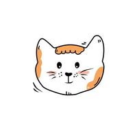 mão desenhada estilo doodle cara de gato bonito, ilustração vetorial isolada no fundo branco. elemento de design decorativo de contorno preto, animal de estimação sorridente, animal doméstico vetor