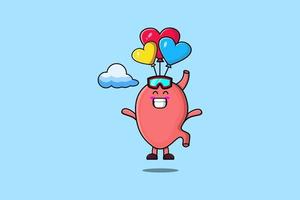 mascote de estômago bonito dos desenhos animados é skydive com balão vetor