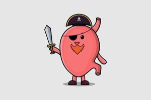 pirata de estômago de mascote bonito dos desenhos animados segurando a espada vetor