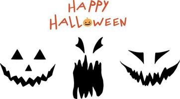conjunto de rostos assustadores de halloween. desenhado à mão. sorriso assustador. feliz Dia das Bruxas vetor