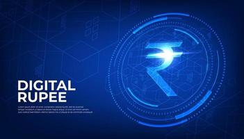 sinal de moeda digital rupia, dinheiro digital futurista de moeda cbdc em fundo azul tecnologia abstrata, vetor. vetor
