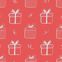 padrão sem emenda de férias. doodle desenhado à mão natal, ano novo ou caixas de presente de aniversário. fundo de natal. papel de parede de ano novo. papel de presente. vetor