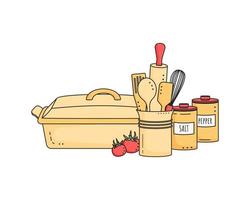 silhueta desenhada de mão do elemento de utensílios de cozinha. item de ferramenta de cozinha isolado no branco. estilo doodle. vetor