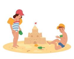 composição de crianças de castelos de areia vetor
