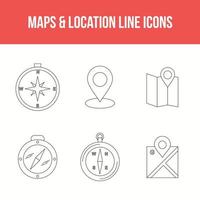 mapas e conjunto de ícones de linha de localização vetor