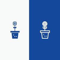 eco ambiente molde natureza planta linha e ícone sólido glifo linha de banner azul e ícone sólido glifo bl vetor