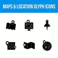 mapas e localização 6 ícones glifo vetor