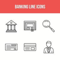 6 ícones de linha bancária vetor