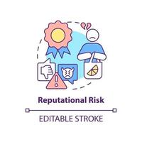 ícone do conceito de risco reputacional. categoria de risco abstrato idéia ilustração de linha fina. ameaças à empresa, reputação da marca. desenho de contorno isolado. traço editável. vetor