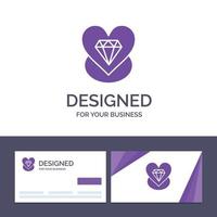 cartão de visita criativo e modelo de logotipo diamante amor coração ilustração vetorial de casamento vetor