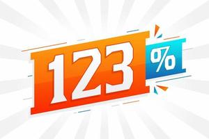 123 promoção de banner de marketing de desconto. 123 por cento de design promocional de vendas. vetor