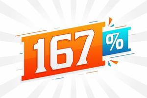 promoção de banner de marketing de 167 descontos. 167 por cento de design promocional de vendas. vetor