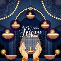 design de cartaz feliz karwa chauth vetor