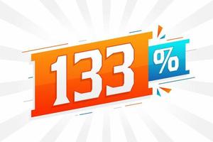 promoção de banner de marketing de 133 descontos. 133 por cento de design promocional de vendas. vetor