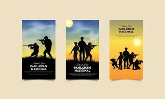 coleção de histórias de design do dia dos heróis da indonésia. hari pahlawan é design do dia dos heróis indonésios com estilo vertical vetor