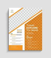 cartaz de negócios de viagens ou espaço de layout de design de folheto panfleto para fundo de foto. modelo de design de folheto de viagem amarelo para agência de viagens vetor