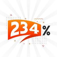 234 promoção de banner de marketing de desconto. 234 por cento de design promocional de vendas. vetor