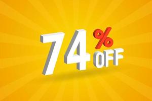 74% de desconto no design de campanha promocional especial 3D. 74 off oferta de desconto 3d para venda e marketing. vetor