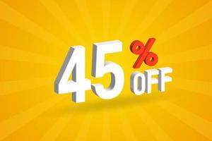45% de desconto no design de campanha promocional especial 3D. 45 off oferta de desconto 3d para venda e marketing. vetor