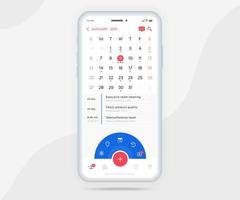 conceito de planejador de calendário de aplicativo móvel, modelo de calendário de compromissos ui ux, aplicativo de reunião de planejamento anual de agenda de calendário de smartphone, eventos de calendário, atividade, aplicativo de eventos, telefone vetorial vetor