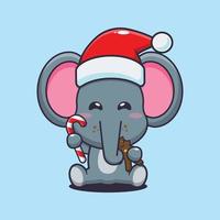 elefante fofo comendo biscoitos e doces de natal. ilustração de desenho animado de natal bonito. vetor