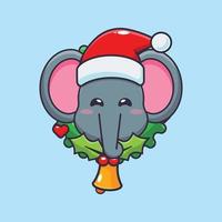 elefante fofo no dia de natal. ilustração de desenho animado de natal bonito. vetor