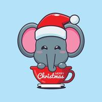 elefante fofo usando chapéu de Papai Noel na Copa. ilustração de desenho animado de natal bonito. vetor