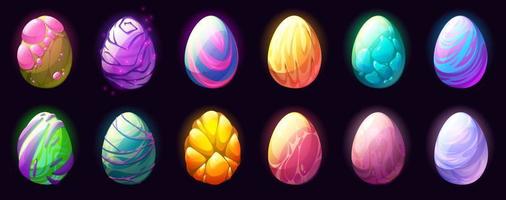 ovos de dragão dos desenhos animados com conjunto de casca de ovo diferente vetor