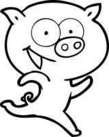 desenho animado arte de linha porco feliz vetor