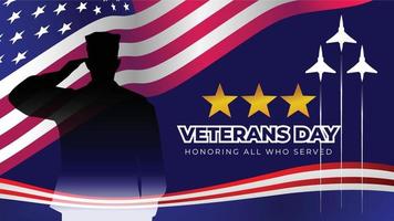 dia dos veteranos com bandeira dos eua e três estrelas. Homenageando todos os que serviram. vetor
