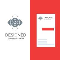 design de logotipo cinza ciência de pesquisa de teste de olho e modelo de cartão de visita vetor