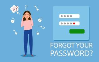 a mulher esqueceu seus dados pessoais. o conceito de uma senha esquecida, proteção de conta. vetor