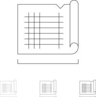 conjunto de ícones de linha preta em negrito e fino de mapa de casa de desenho de construção vetor