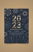 design de cartaz de festa de fogos de artifício de ano novo de 2023 vetor