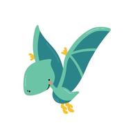 pterodátilo de dinossauro voador bonito dos desenhos animados. personagem animal engraçado para design de crianças. ilustração vetorial plana. vetor