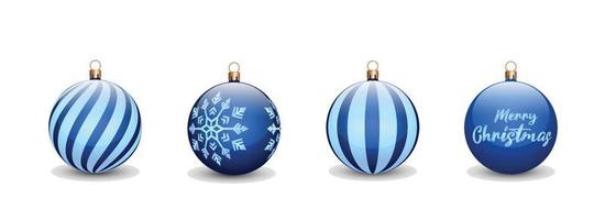 conjunto de conceito de bolas de natal na cor azul para a celebração do dia de natal. pode ser usado para ativos de design, convites, cartazes, banners, outdoors com um conceito de natal vetor